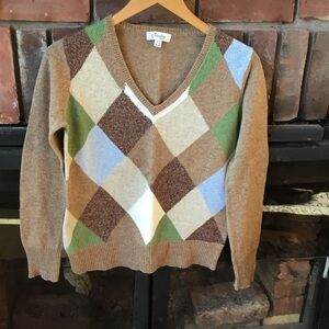 Jessica V-Neck Argyle Sweater - Brown, Green, Blue